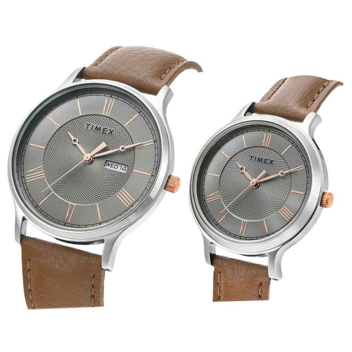 TIMEX Grey Round Dial Analog Pair Watch For Gifting | TW00PR300
