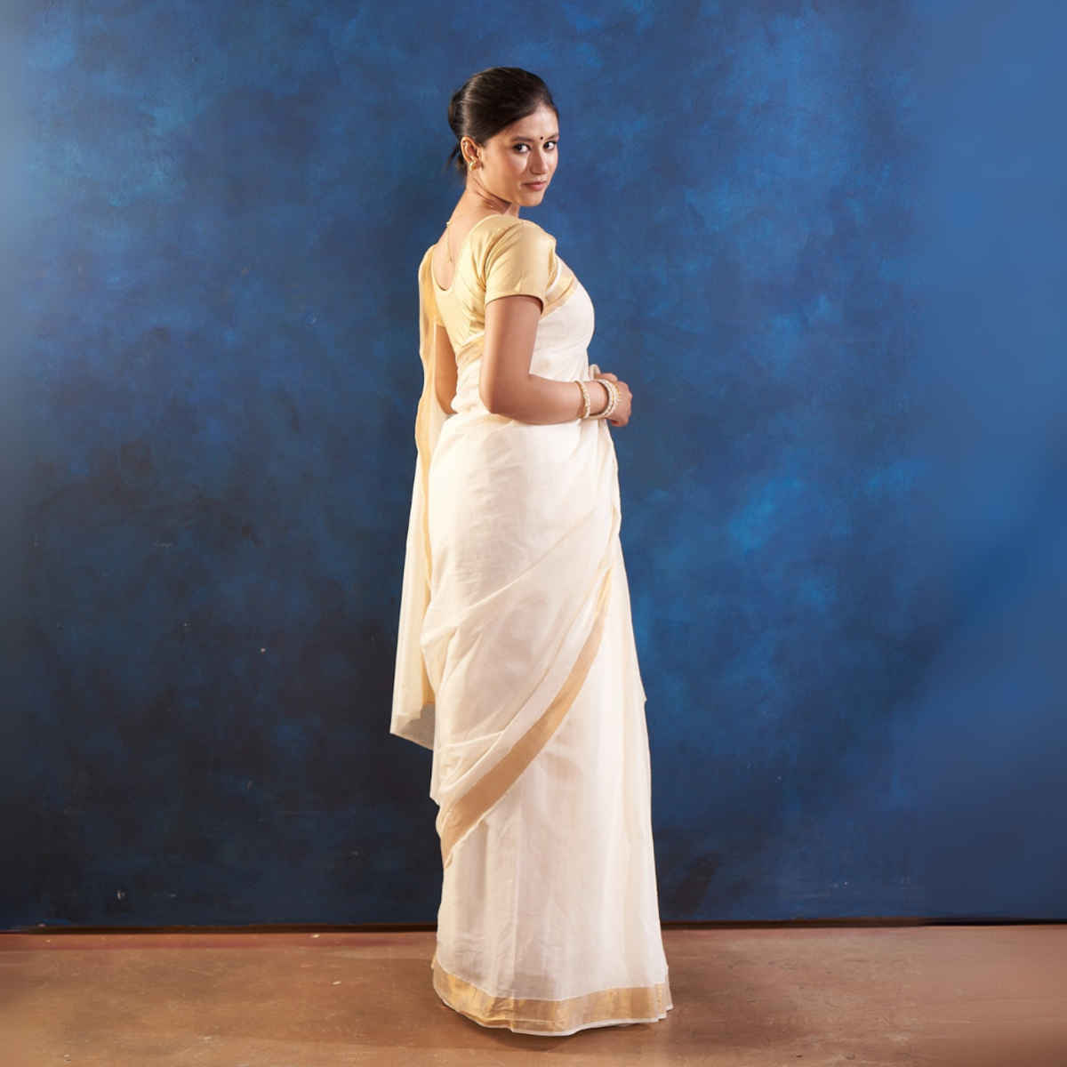 House Of Festivals Kerala Cotton Saree with Gold Border