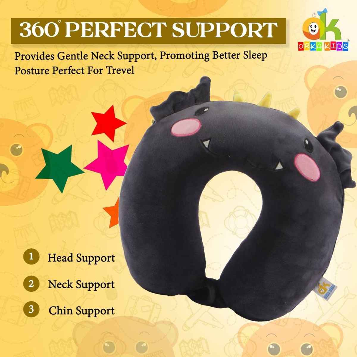 ORKA Unisex Solid Embroidery Supersoft Neck Pillow | Black - Free Size