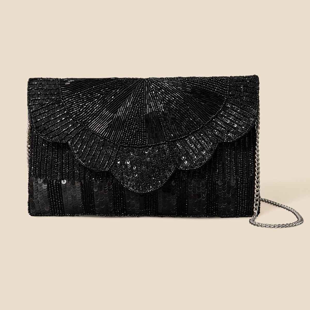 Accessorize London Women's Beaded Scallop Clutch - Black
