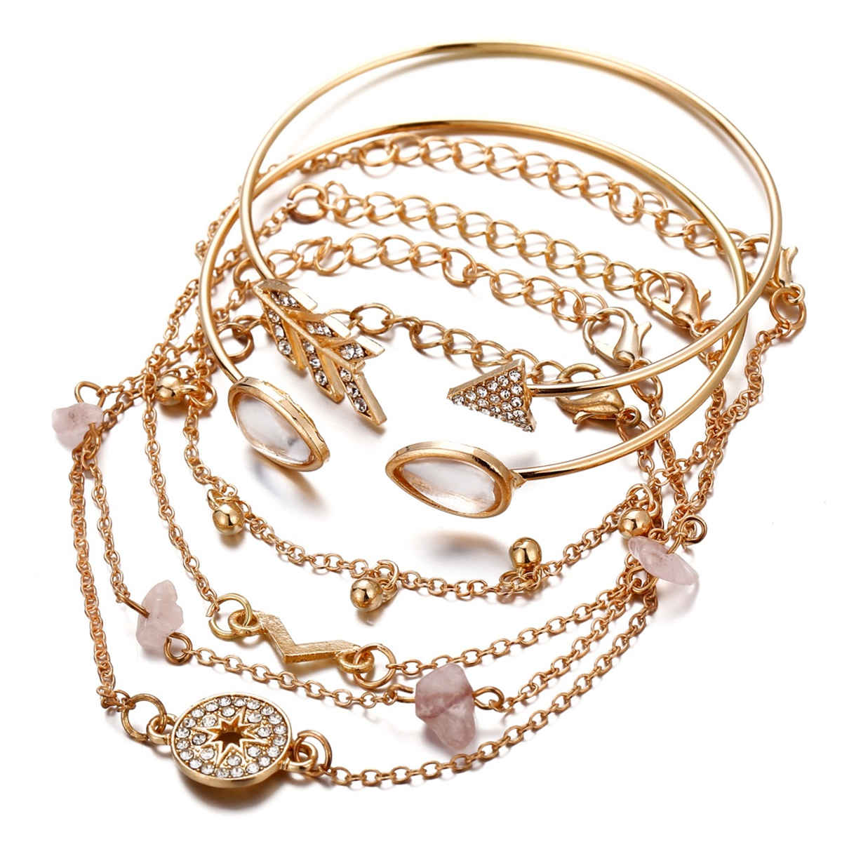 Shining Diva Fashion Set of 6 Stylish Multilayer Gold Plated Bracelet for Women and Girls Rr14669b