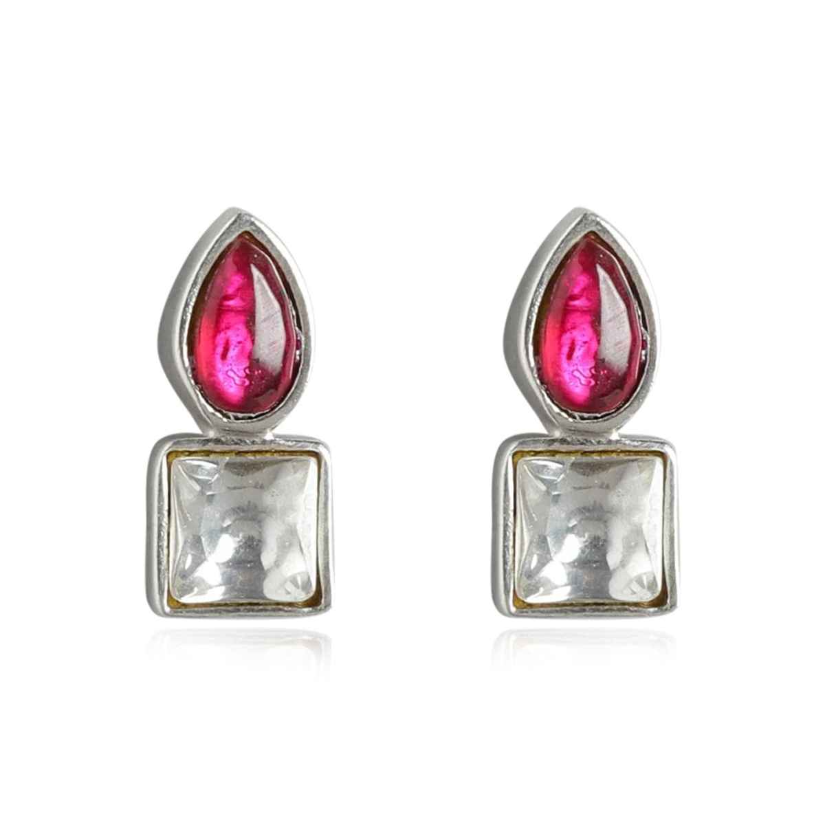 Unniyarcha 92.5 Silver Cubic Red Drop Stud Earrings