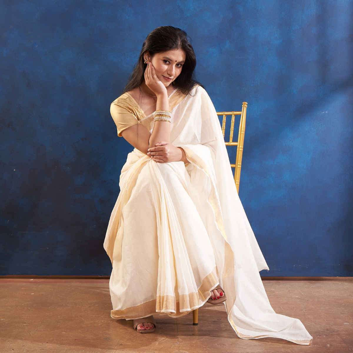 House Of Festivals Kerala Cotton Saree with Gold Border