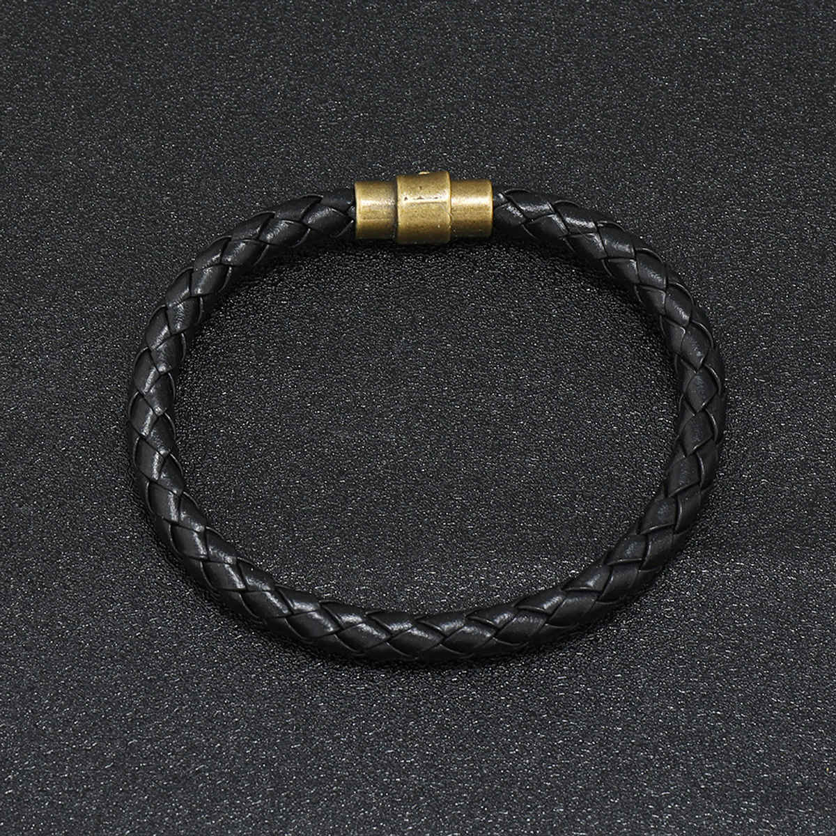 Estailo Fashion Urban Braided Leather Bracelet Sleek Black Strap with GoldenTone Lock Mens | MB00003