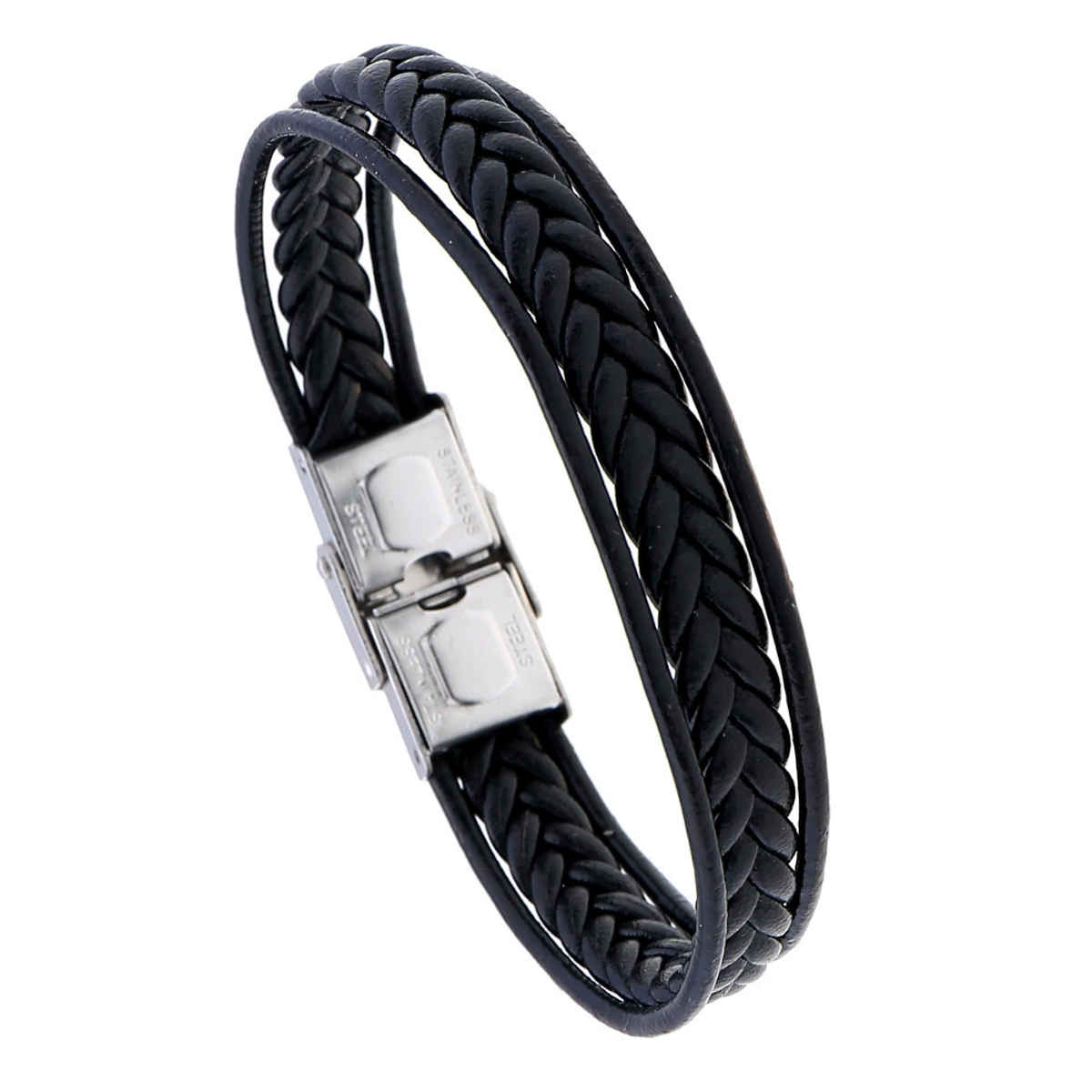 Estailo Fashion DualBraid Leather Bracelet Sleek DoubleLayer Wristband for Mens | MB00004