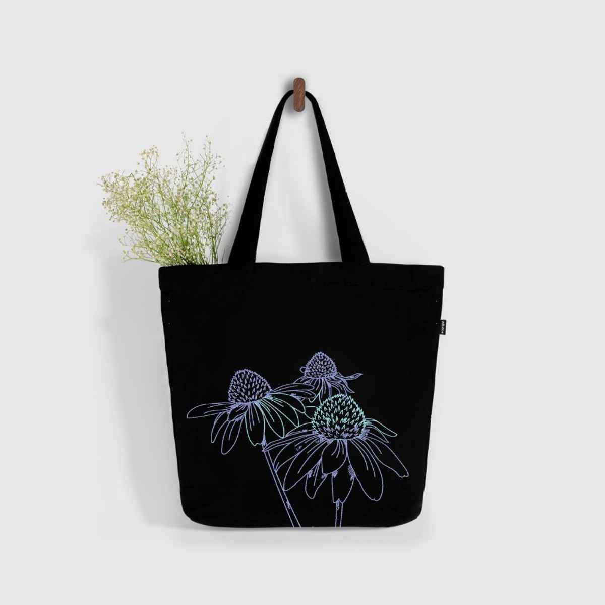 Ecoright Women's Floral Cotton 16 L Double Handle Tote Bag | Black - Free Size