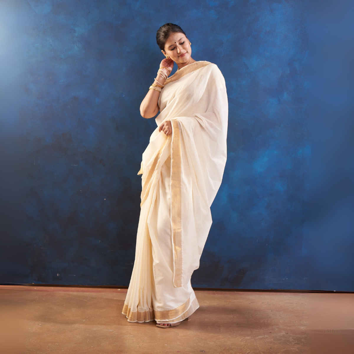 House Of Festivals Kerala Cotton Saree with Gold Border