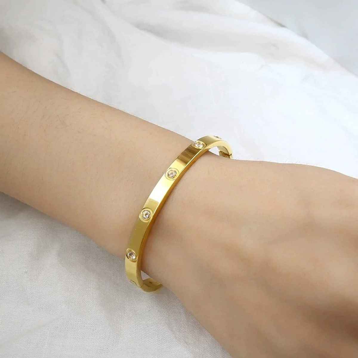 Shining Diva Fashion Stylish Stainless Steel Crystal Bangle Bracelet for Women and Girls | 15747b