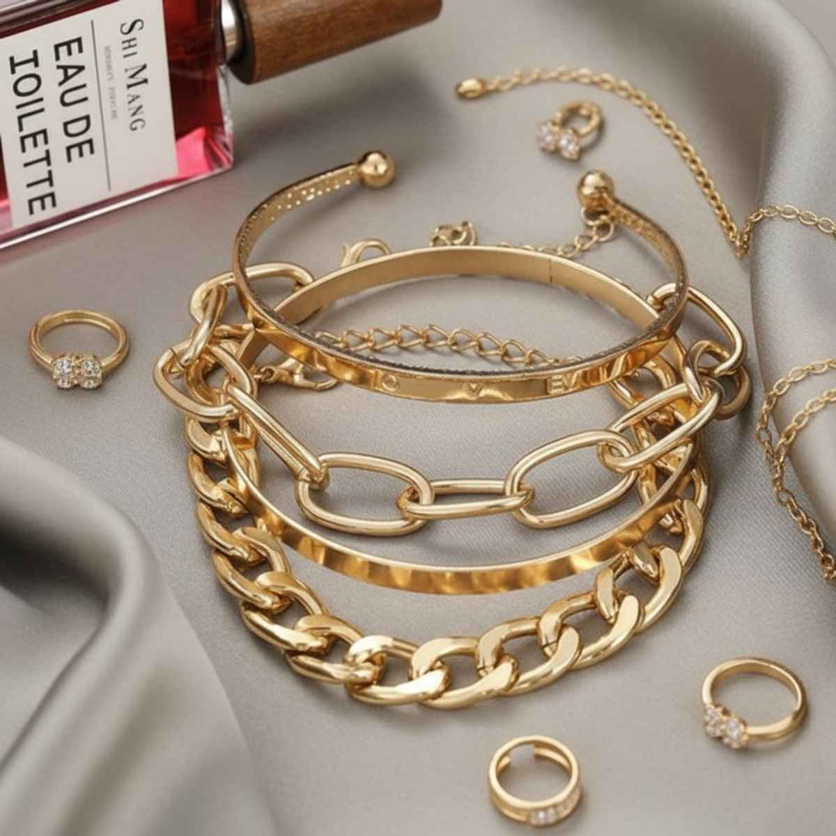 Jewels Galaxy Women Gold-Plated Wraparound & Cuff Bracelet Set