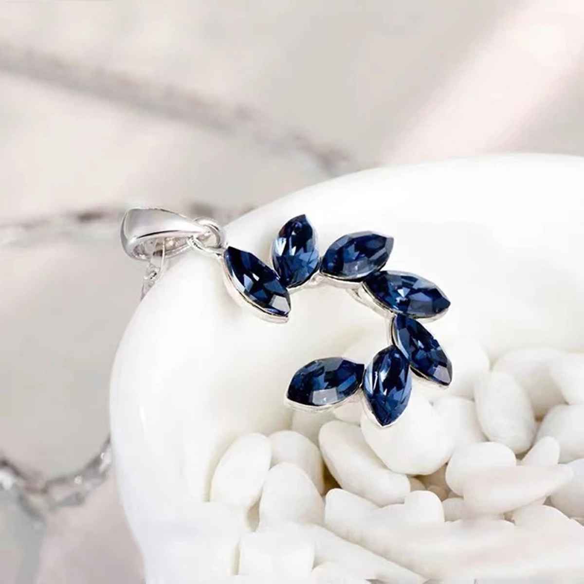 Shining Diva Fashion Silver Plated Blue Crystal Chain Pendant Necklace for Women and Girls 14617np