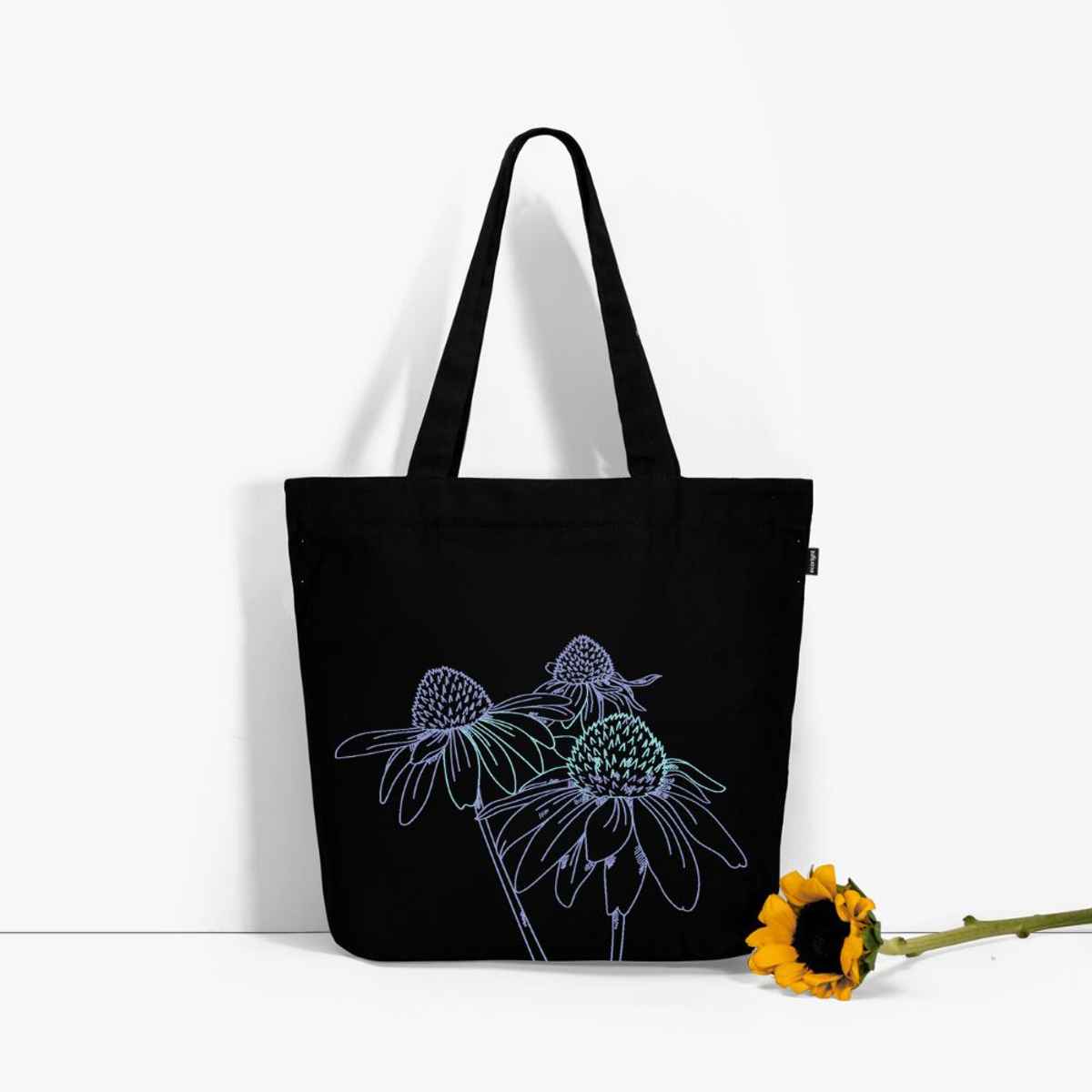 Ecoright Women's Floral Cotton 16 L Double Handle Tote Bag | Black - Free Size