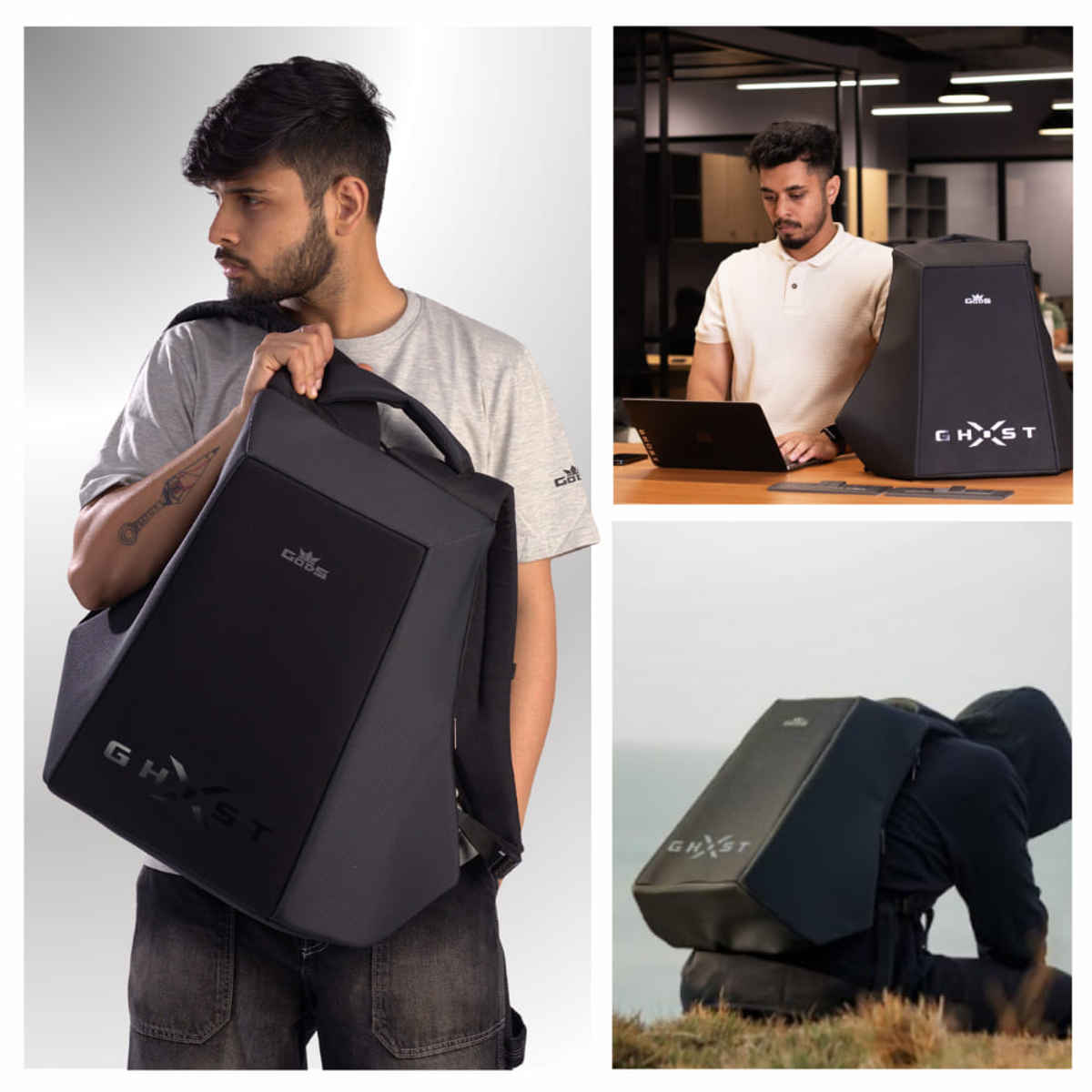 GODS Ghost X Daring Texture Anti Theft 15.6 inch Polyester Laptop Tech Backpack | 25 L - Black