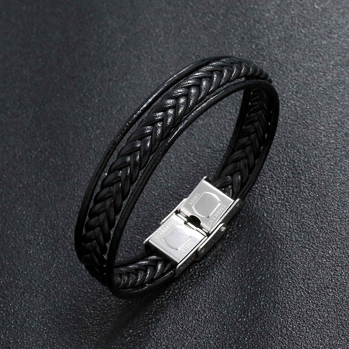 Estailo Fashion DualBraid Leather Bracelet Sleek DoubleLayer Wristband for Mens | MB00004