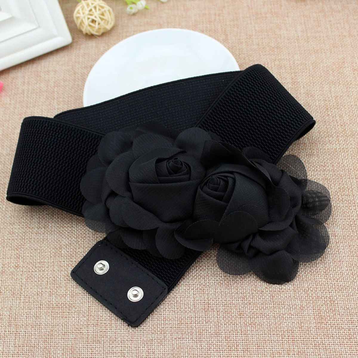 Shining Diva Fashion Women's Embellished Elastane and PU Belt | Black - Free Size