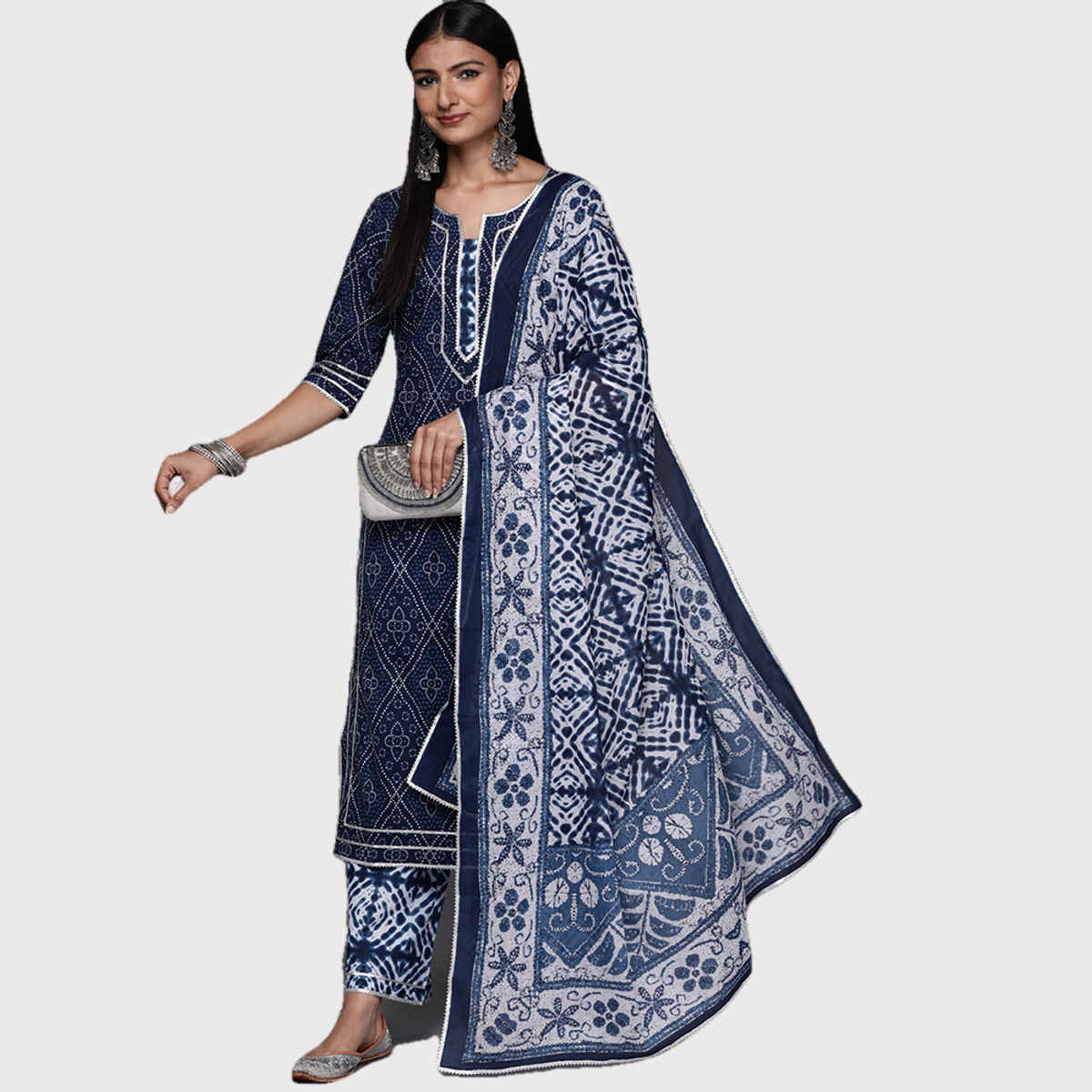 Libas Women Blue Cotton Gotta Patti Kurta And Gotta Patti Palazzo With Cotton Dupatta - 34051Ol