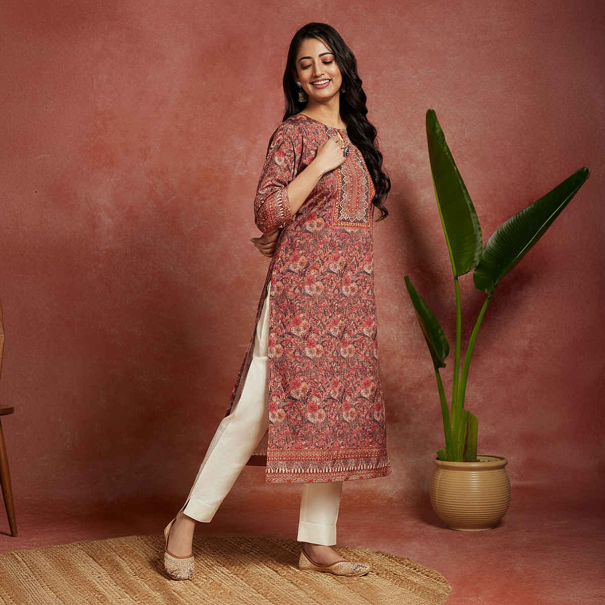 Libas Women Multi Crepe Floral Straight Kurta - 26563L