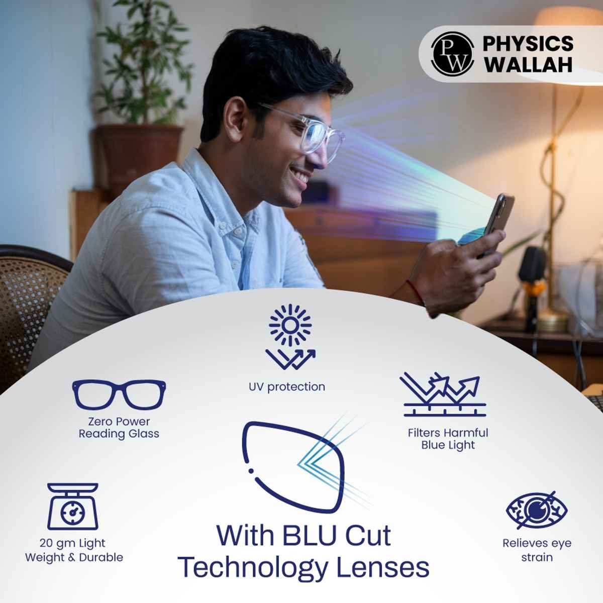 Physics Wallah UV Protection Zero Power Glasses | Clear