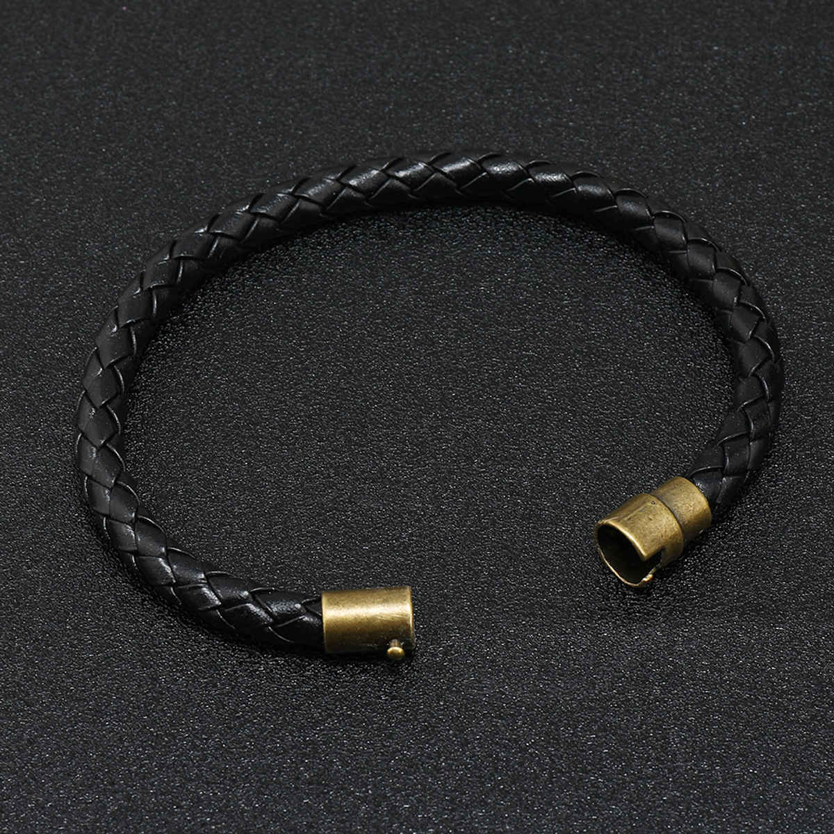 Estailo Fashion Urban Braided Leather Bracelet Sleek Black Strap with GoldenTone Lock Mens | MB00003