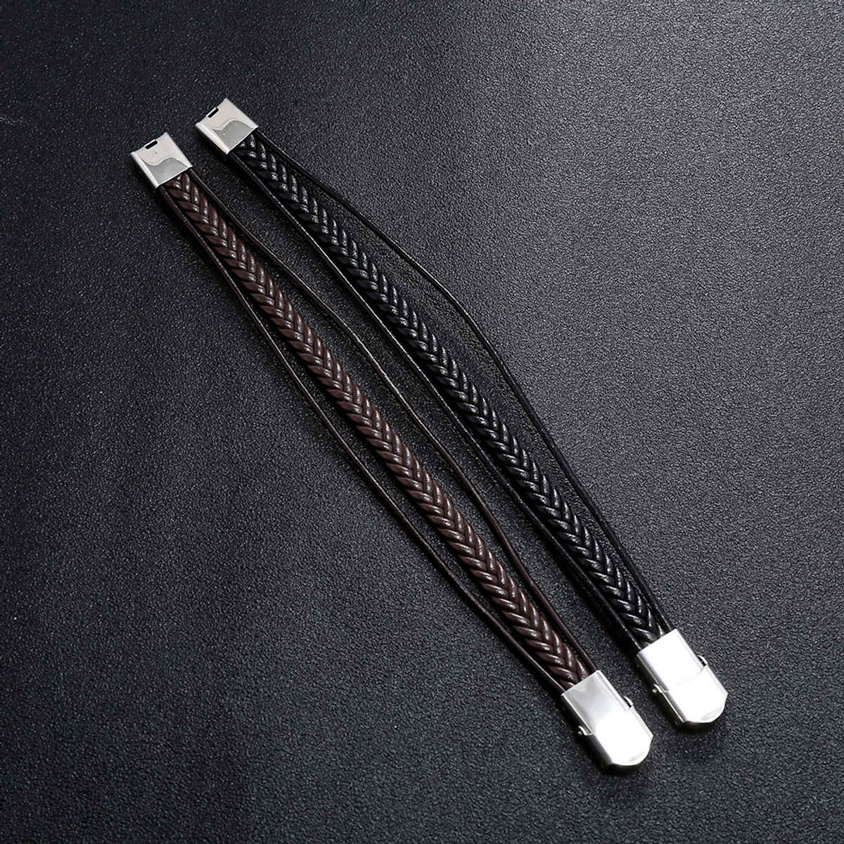 Estailo Fashion DualBraid Leather Bracelet Sleek DoubleLayer Wristband for Mens | MB00004