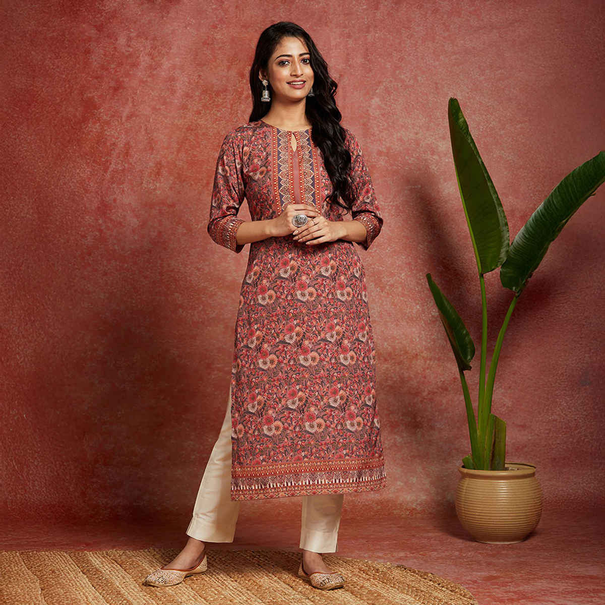 Libas Women Multi Crepe Floral Straight Kurta - 26563L