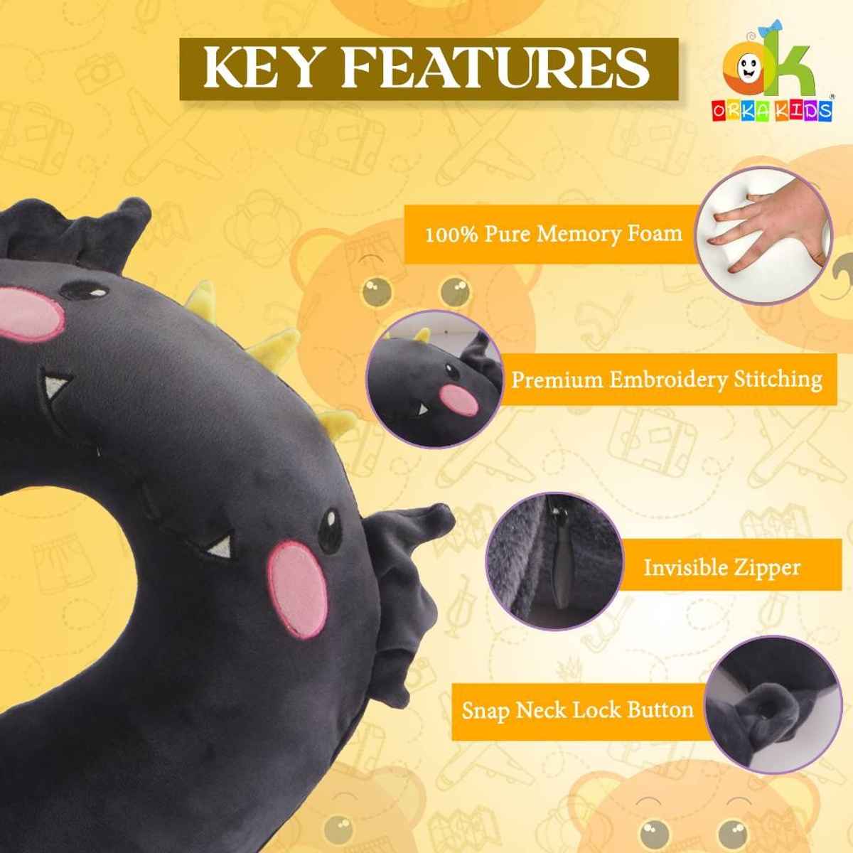 ORKA Unisex Solid Embroidery Supersoft Neck Pillow | Black - Free Size