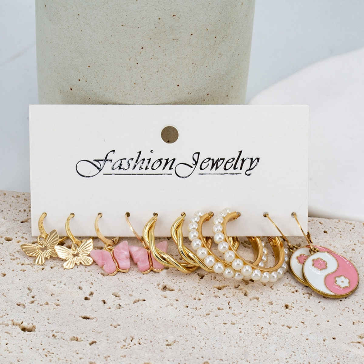 Estailo Fashion Harmony & Hoops Combo Earring | E0004252 | Pink