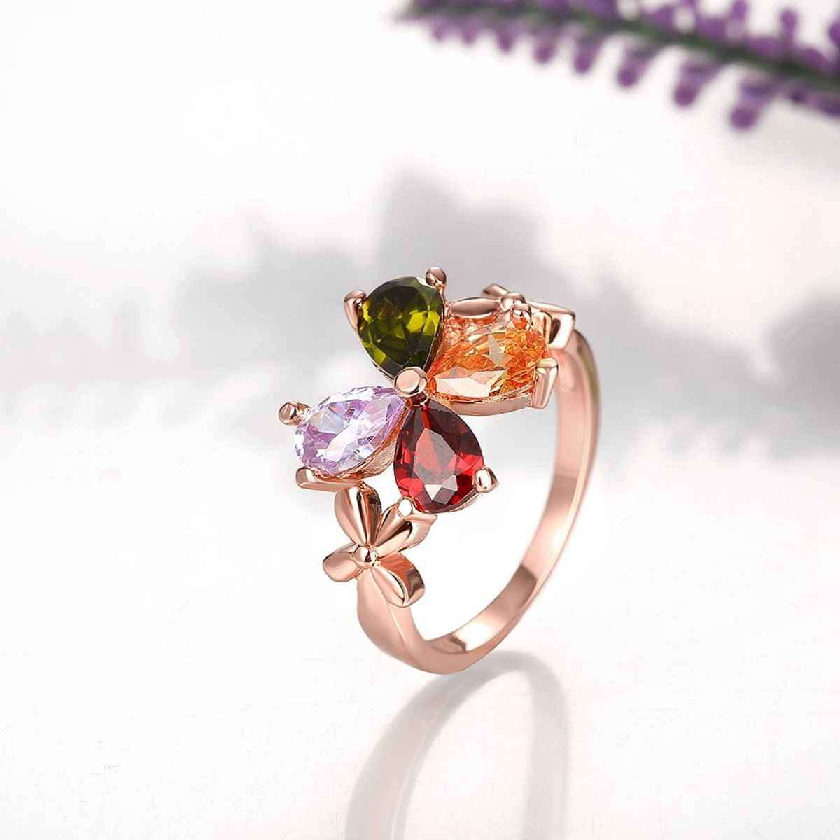 Yellow Chimes Adjustable Crystal Rings For Women | Multicolour Swiss Cubic Zircon Ring