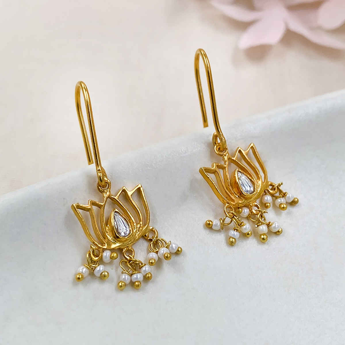 Unniyarcha 925 Silver Lotus Gold Plated Earrings
