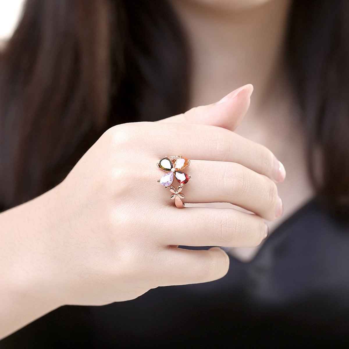 Yellow Chimes Adjustable Crystal Rings For Women | Multicolour Swiss Cubic Zircon Ring