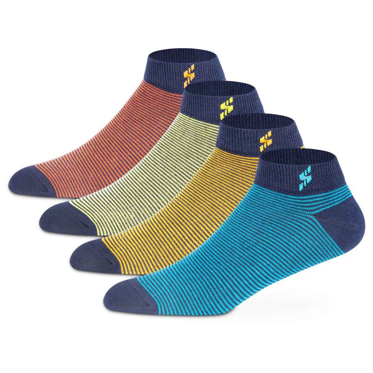 Supersox Men's Striped Cotton Ankle Socks | Assorted - Free Size