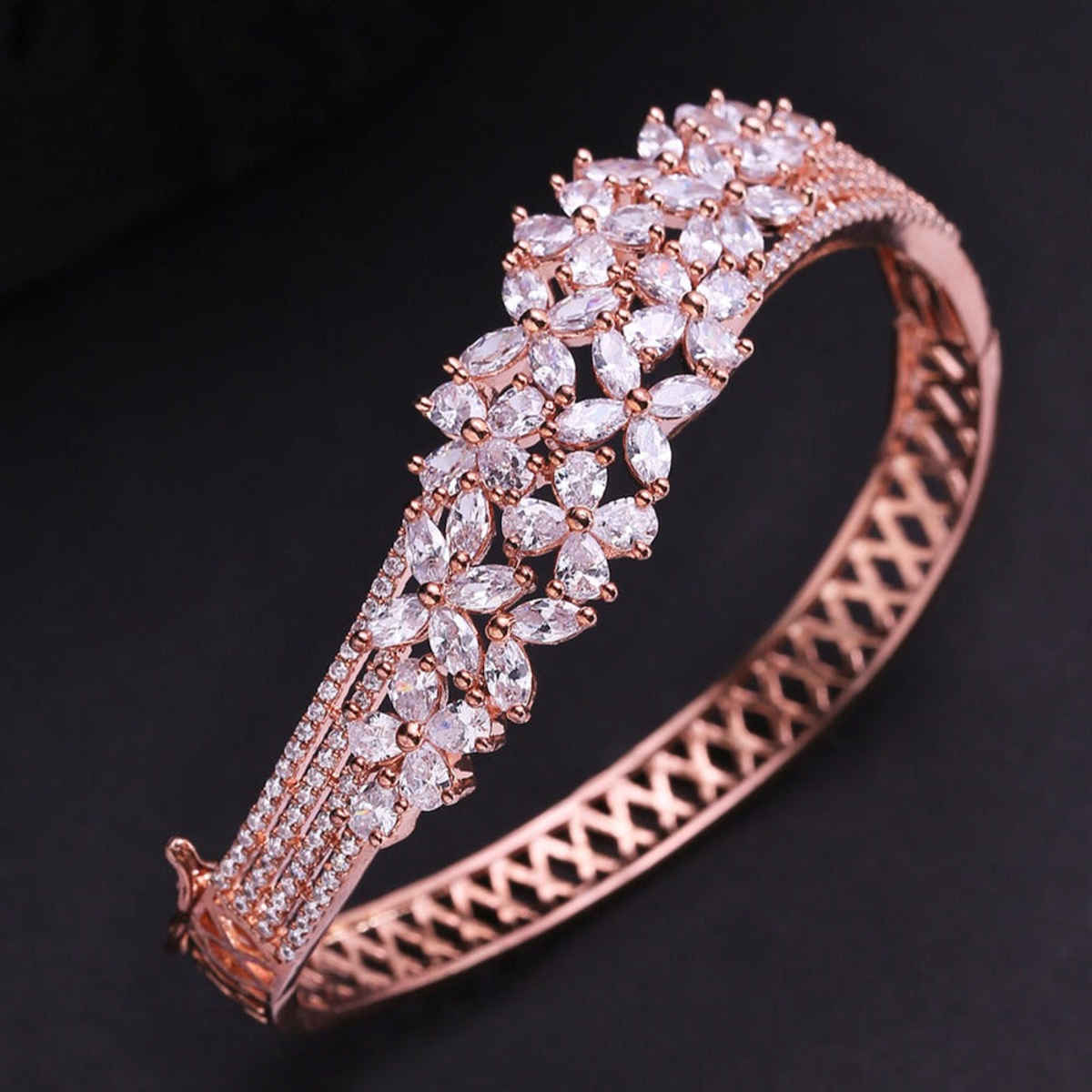 Priyaasi Rose Gold-Plated American Diamond Studded Floral Bracelet