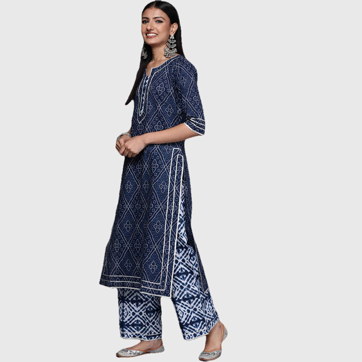 Libas Women Blue Cotton Gotta Patti Kurta And Gotta Patti Palazzo With Cotton Dupatta - 34051Ol