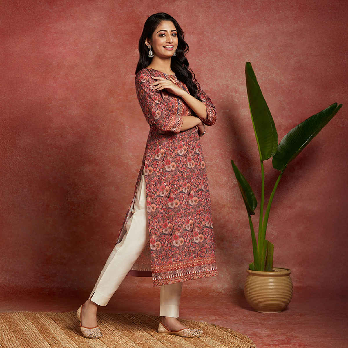 Libas Women Multi Crepe Floral Straight Kurta - 26563L