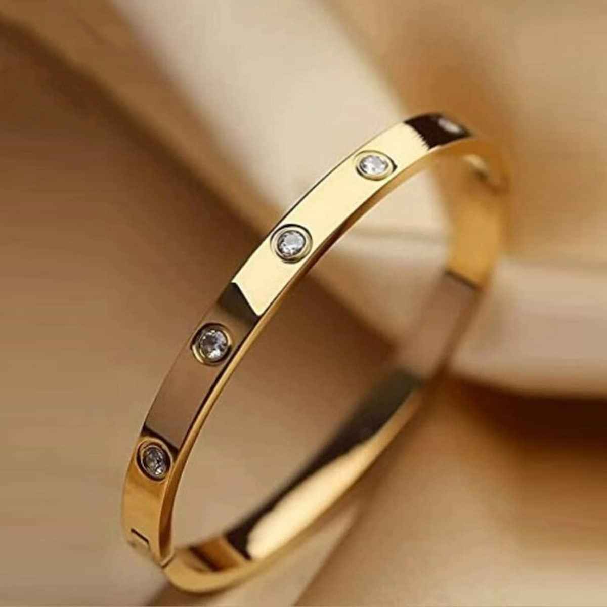 Shining Diva Fashion Stylish Stainless Steel Crystal Bangle Bracelet for Women and Girls | 15747b