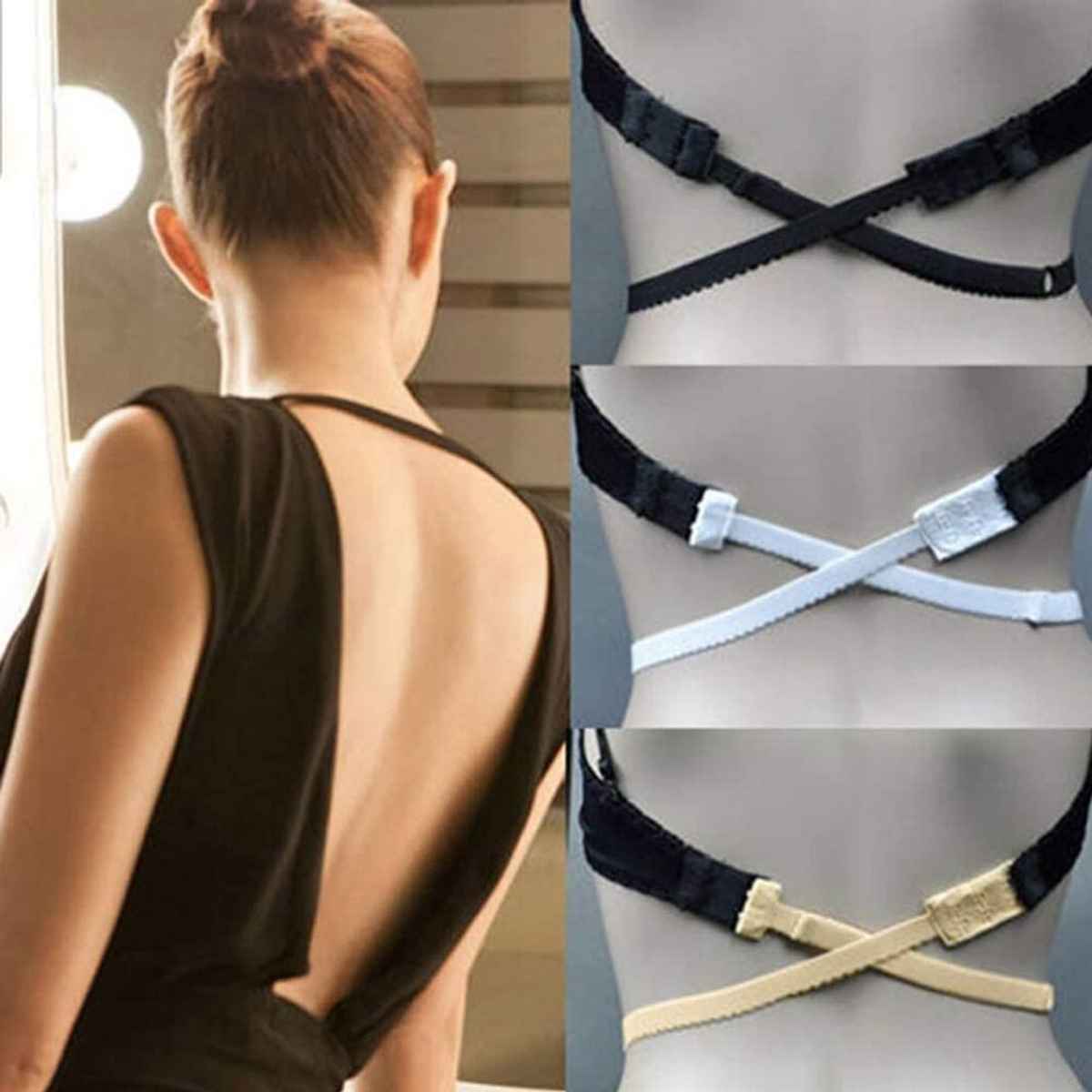 PLUMBURY Women's Adjustable Low Back Bra Strap Convertor/Extender 2 & 3 Hook - Free Size