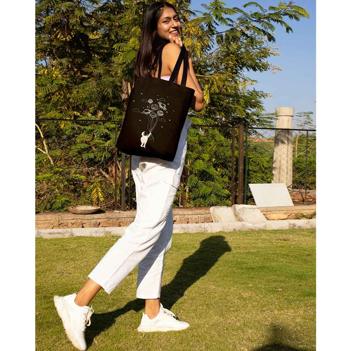 Ecoright Women's Cotton 10 L Shoulder Handle Tote Bag | Black - One Size