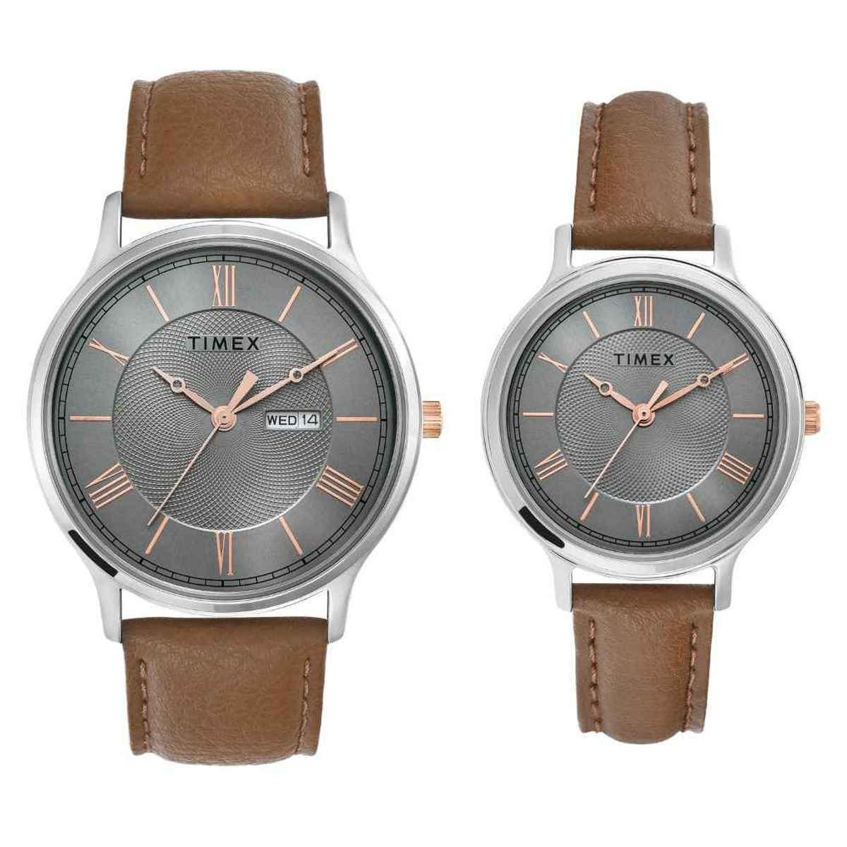 TIMEX Grey Round Dial Analog Pair Watch For Gifting | TW00PR300
