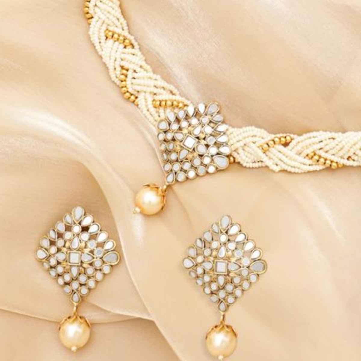 Rubans Gold-Plated Beaded Necklace Earrings
