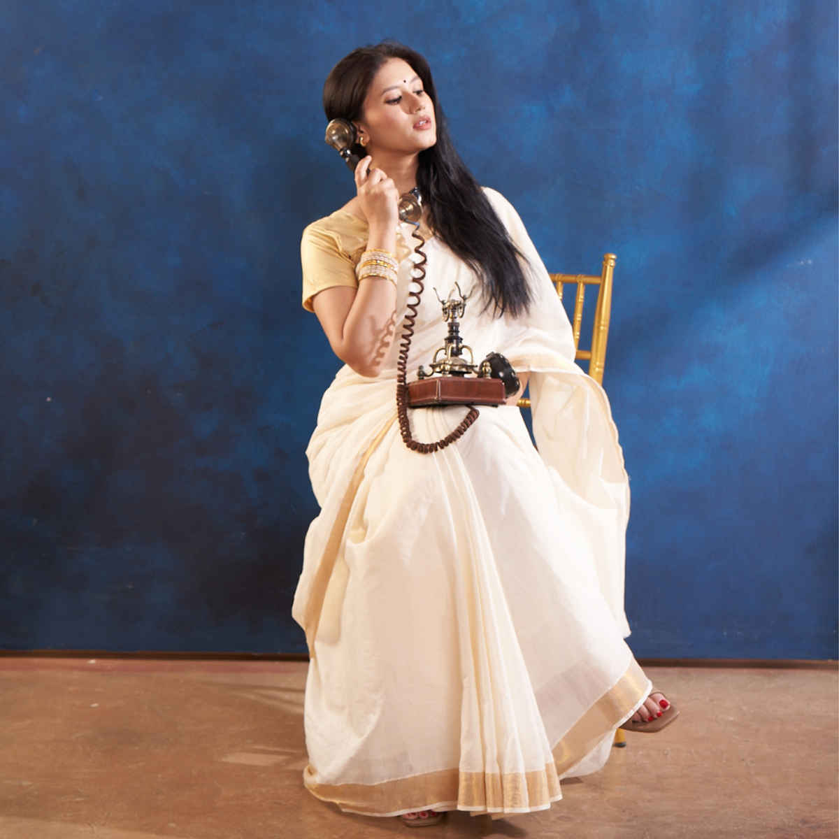 House Of Festivals Kerala Cotton Saree with Gold Border