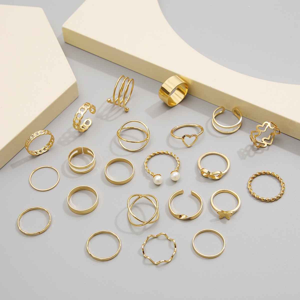 Shining Diva Fashion Stylish Rings for Women and Girls - Set of 22 | Golden | Sd14737r
