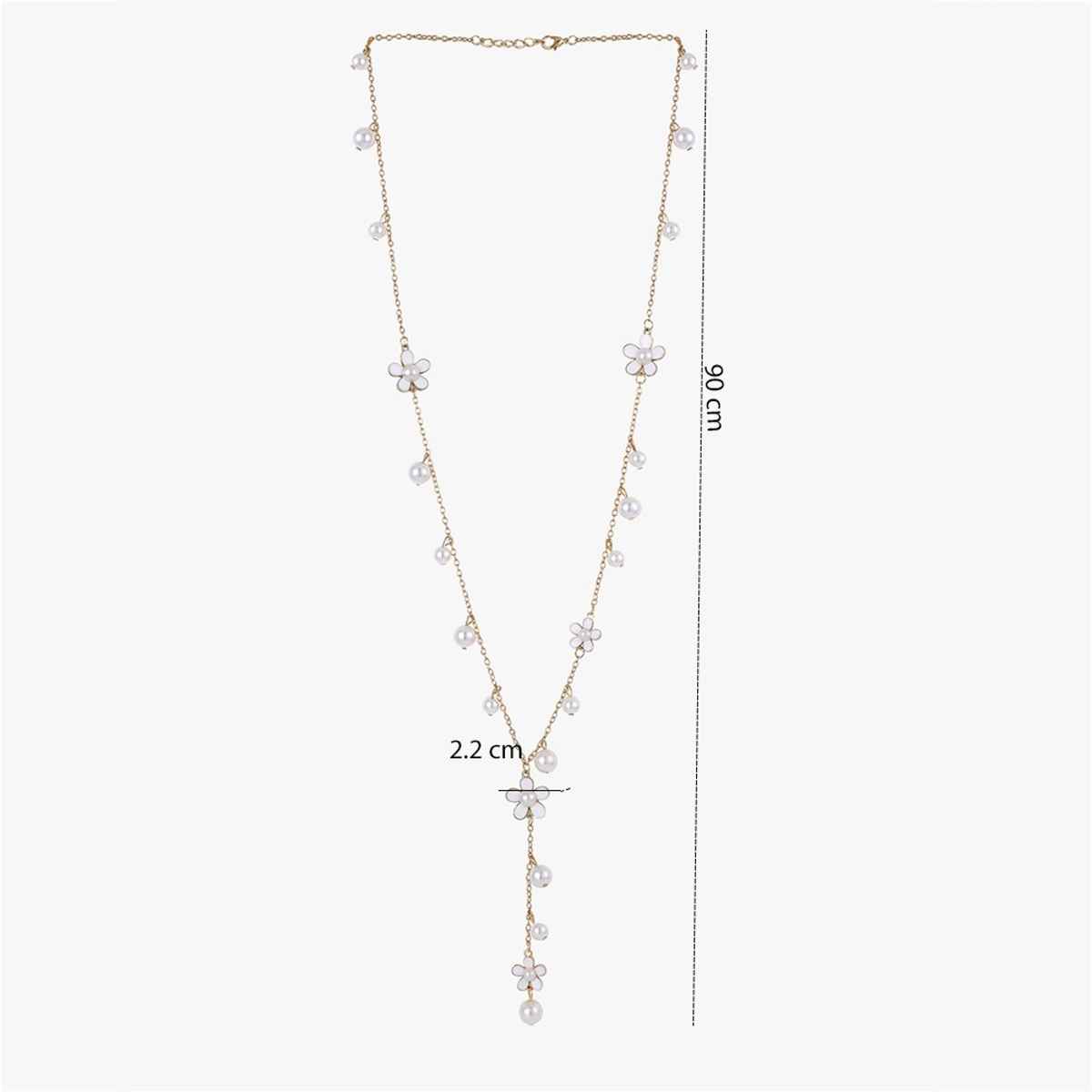 Yellow Chimes Floral Pearl Long Chain Necklace for Women