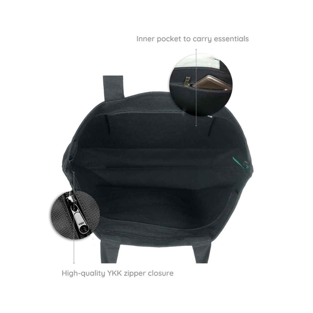 Ecoright Women's Floral Cotton 16 L Double Handle Tote Bag | Black - Free Size