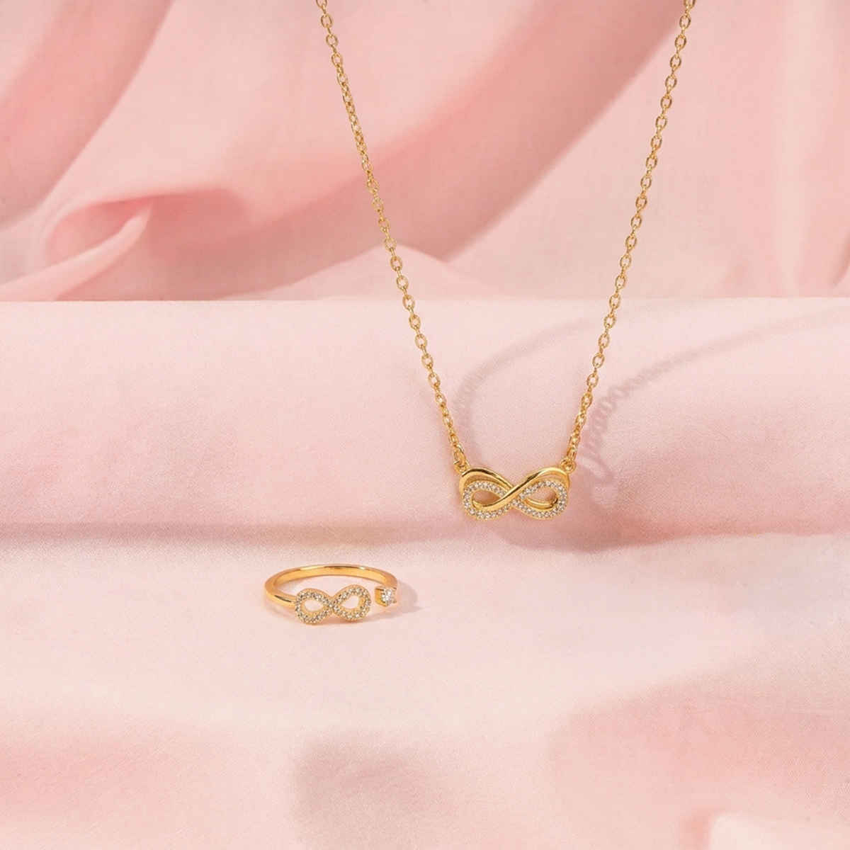 Salty Infinity Mothers Love Golden Crystal Necklace and Ring set for Mothers Day | Gold