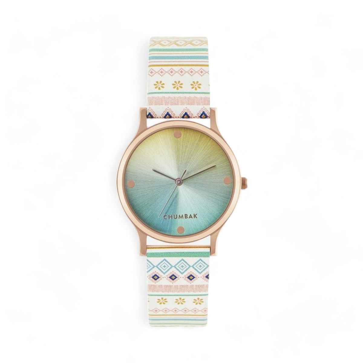 Chumbak Women's Leather Round Analog Watch | Teal