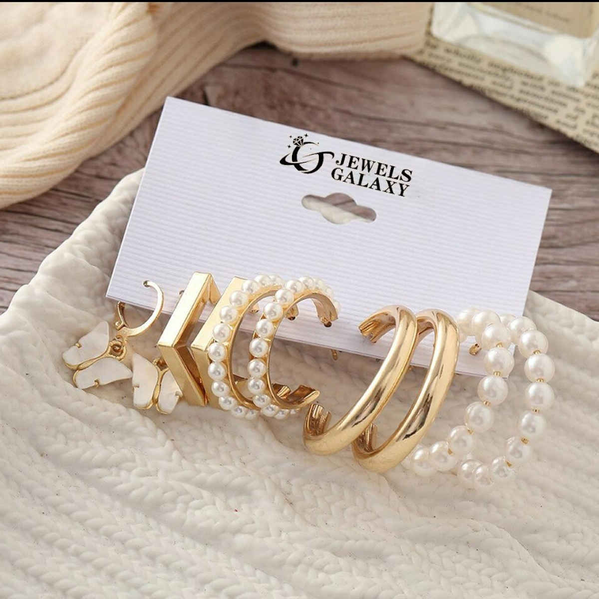Jewels Galaxy Gold-Plated Contemporary Studs & Hoop Earrings (1 Pack 10 Pieces)