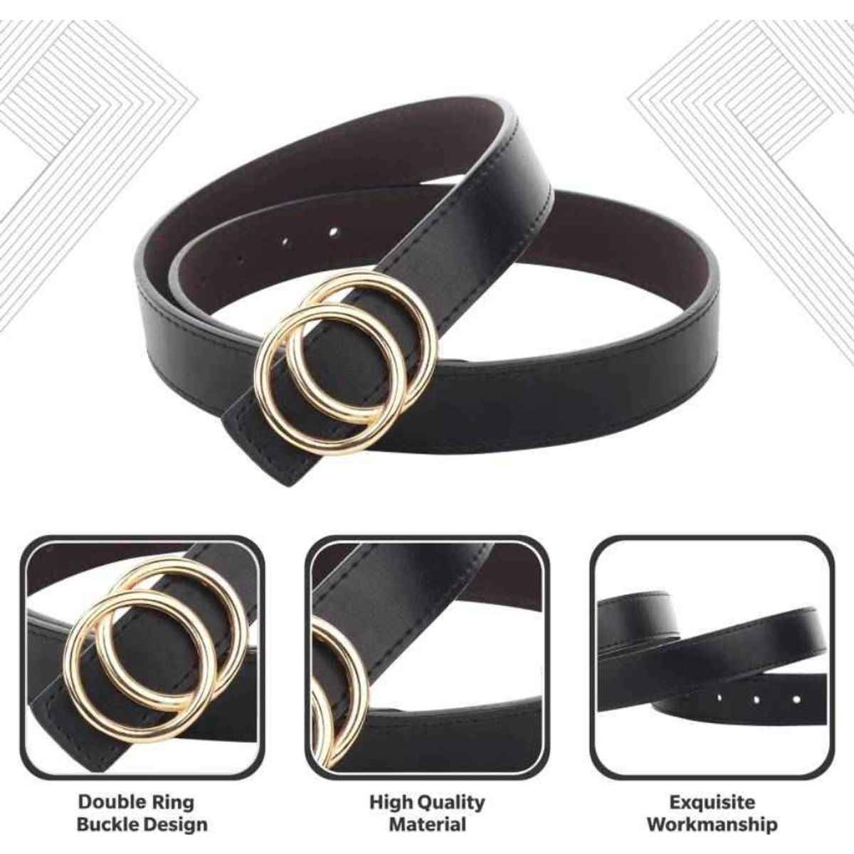 Kaezri PU Leather Black Belt for Women | upto 36 Inch