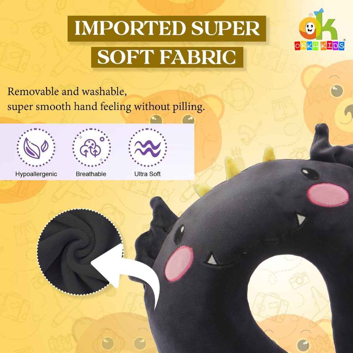 ORKA Unisex Solid Embroidery Supersoft Neck Pillow | Black - Free Size