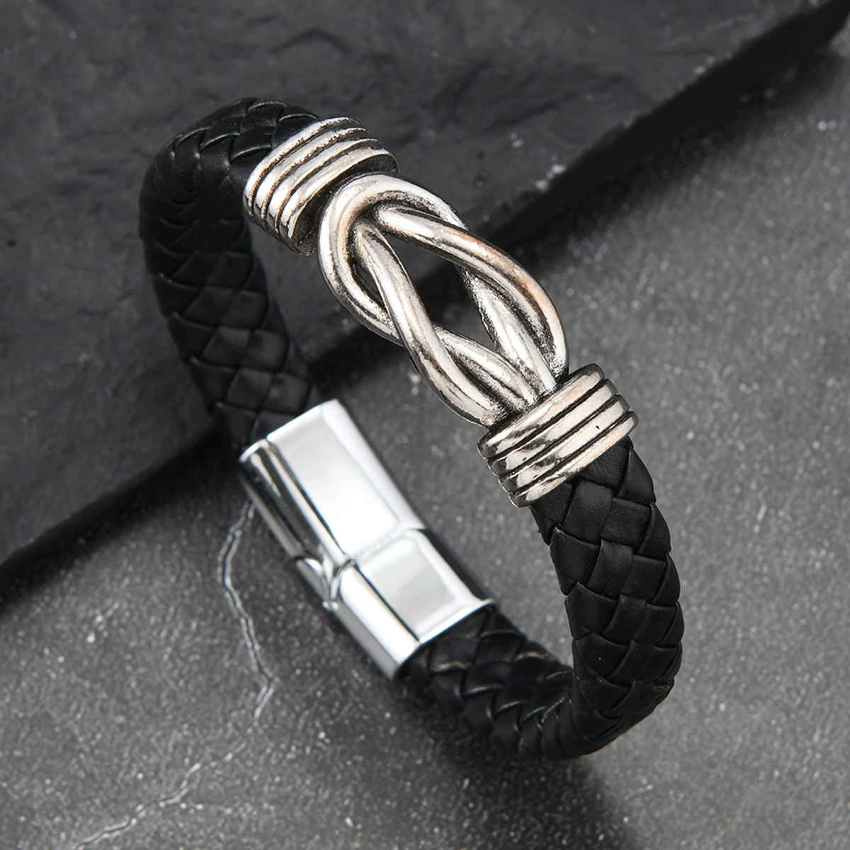 Estailo Fashion Infinity Knot Leather Bracelet DualTone Mens Woven Wristband | MB00001