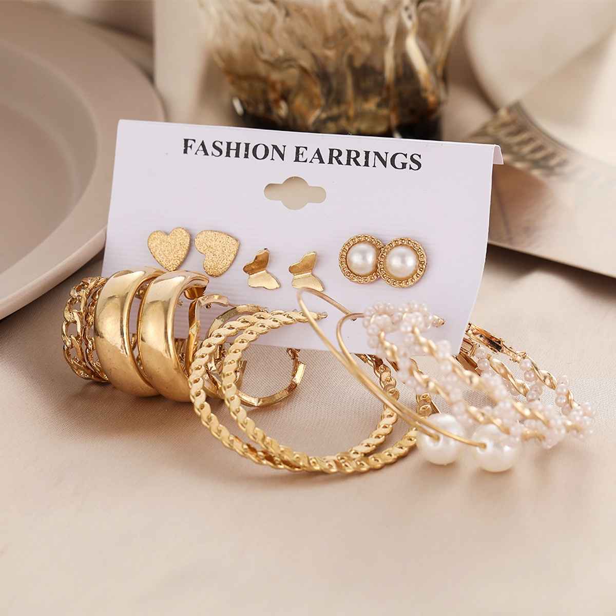 Shining Diva Fashion Latest Stylish 9 Pairs Combo Earrings for Women and Girls | 13670er