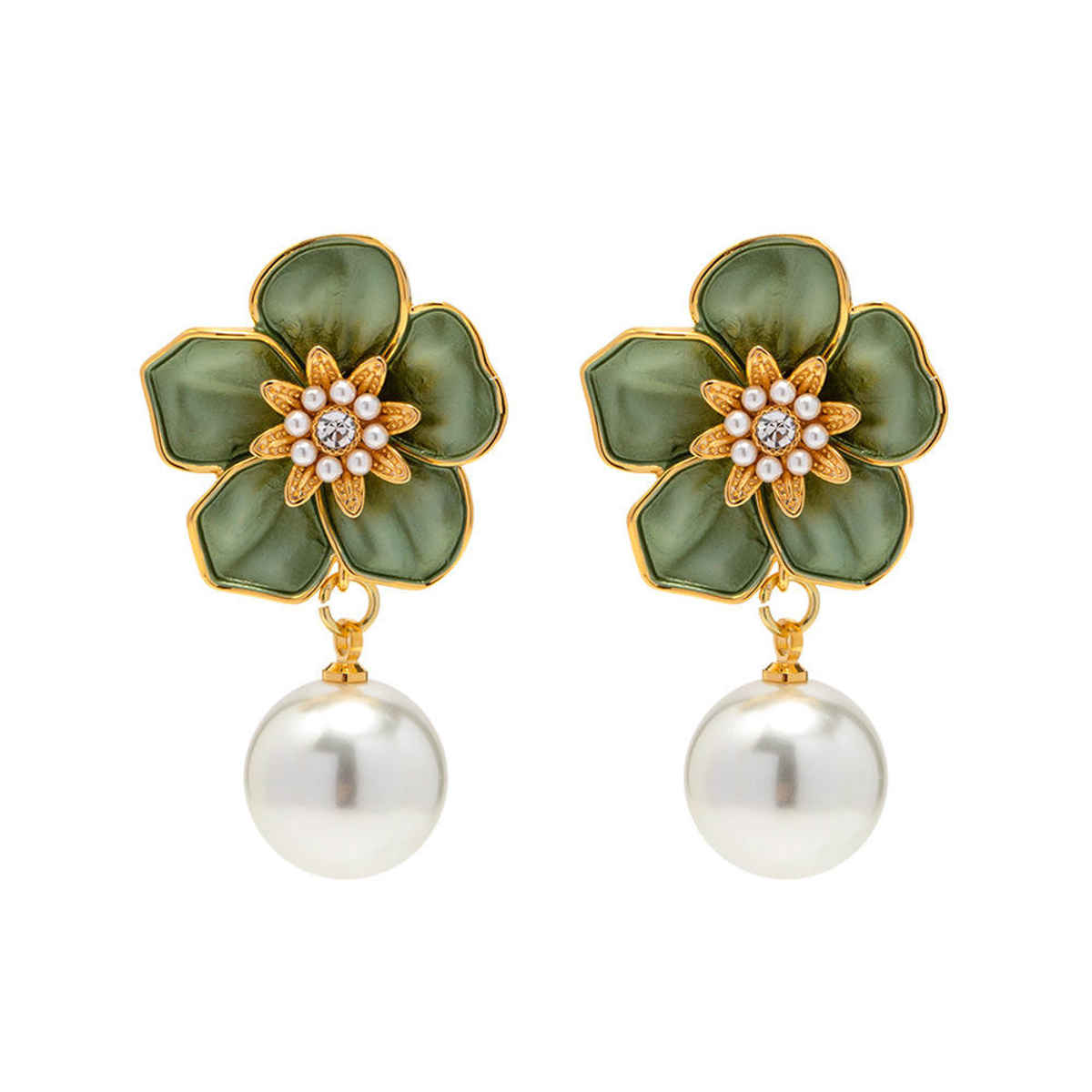 Beautynx Emerald Bloom Pearl Earrings | Green | BNX-EAR-0072